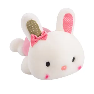 Morbida peluche coniglio sdraiato carino cuscino imbottito con fiocco rosa regalo bimbi