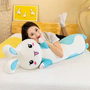 Cute cartoon rabbit plush pillow, long stuffed animal body pillow for sleeping, soft toy gift.