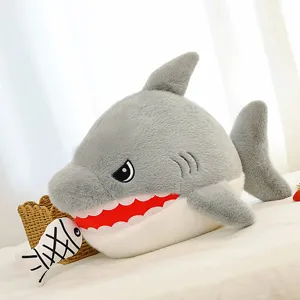 Cute plush shark pillow, soft stuffed animal doll toy for bed sleeping and relaxing.