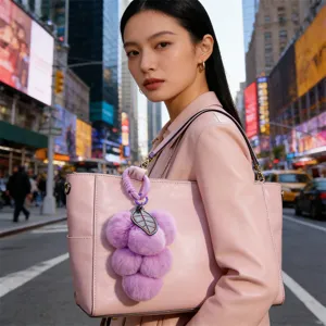 Cute plush grape bag charm, faux rex rabbit fur keychain pendant for handbags and keys.