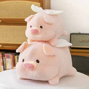 Cute pink angel pig plush toy, soft sleeping pillow and adorable doll gift for kids.