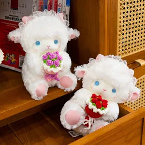 Cute angel little sheep plush toy with crochet rose flowers, soft and soothing doll for kids.