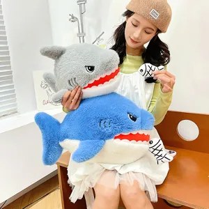 Cute shark plush toy pillow, soft biting fish design doll, perfect for sleeping and cuddling.
