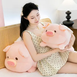 Cute pink angel pig plush toy, soft stuffed animal sleeping pillow and soothing doll gift for kids.