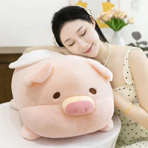 Cute angel pig plush toy, soft stuffed animal sleeping pillow for kids and gift, pink.