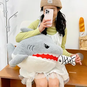 Cute shark plush pillow soft stuffed animal toy with small fish doll for kids bedroom