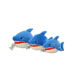 Cute blue shark plush toy pillow, funny big fish eating small fish stuffed doll for kids gift