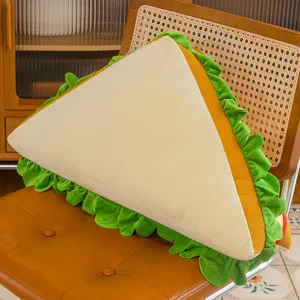 Cute sandwich plush pillow soft toy detail view, perfect for sofa or bed decoration, cozy.