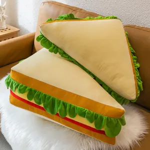 Cute sandwich plush pillow toy, creative soft stuffed food cushion for home sofa decor.