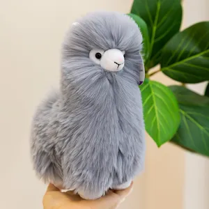 Cute grey fluffy alpaca plush toy, soft stuffed animal sheep doll for lovely kids gift.