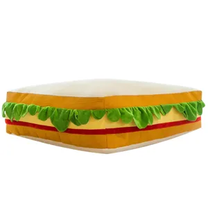 Sandwich plush pillow detail showcasing soft fabric texture, lettuce layer and creative toy design.