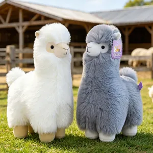 Cute alpaca plush toy soft stuffed animal doll white and grey fluffy doll pillow for kids