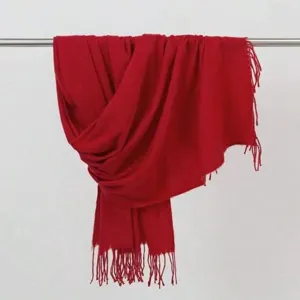 Red imitation cashmere scarf shawl with fringe detail for winter cold weather wear