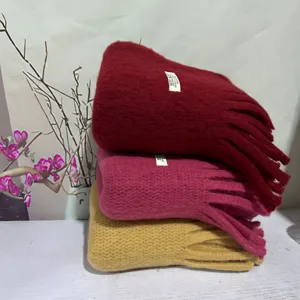 Cozy solid color fringe plush scarf set, soft and warm winter neck warmer for couple.