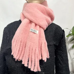 Solid color tassel soft plush warm winter scarf for women and men, cozy neck wrap.