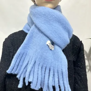 Winter Warm Solid Color Tassel Soft Plush Scarf Thickened Cozy Neck Scarf Couple Fashion