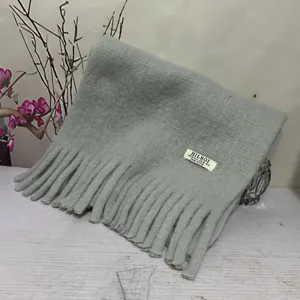 Solid color fringe plush knitted scarf winter warm neck warmer cozy detailed texture