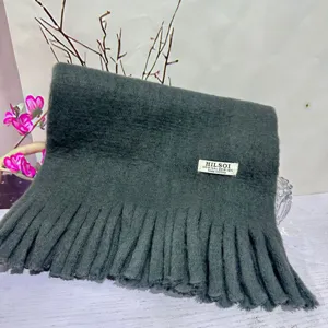Solid color fringe plush winter warm scarf for women and men soft cozy neck wrap.