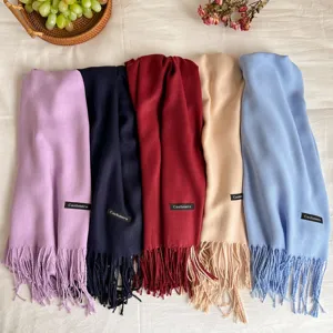 Cozy imitation cashmere winter scarf with fringe, soft warm shawl for men and women.