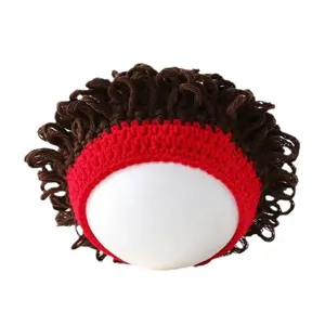 Kids knitted curly wig hat funny afro hair cap autumn winter warm costume cute novelty dress up