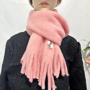 Cozy pink plush fringed scarf for women and men, soft winter warm thick neck warmer chic.