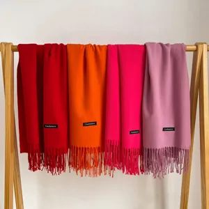 Cozy imitation cashmere winter scarf with fringe, colorful warm neck warmer for women and men.