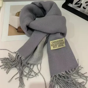 Women winter warm imitation cashmere scarf solid color tassel couple cozy neckwear grey