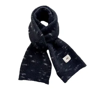 Korean style knitted cashmere scarf for women, winter warm solid color speckled design thick