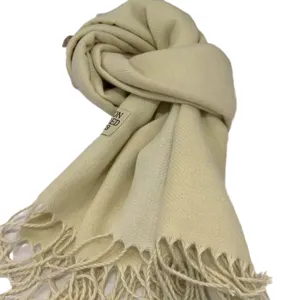Classic beige imitation cashmere winter scarf with elegant fringe design for daily warmth.