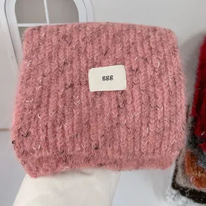 Bufanda de invierno tejida rosa suave cálida de lana accesorio de moda cómodo