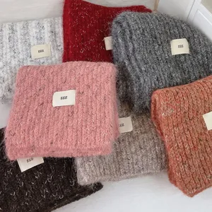 Bufanda de punto de lana para mujer, cuello cálido y acogedor, bufanda de color liso casual.