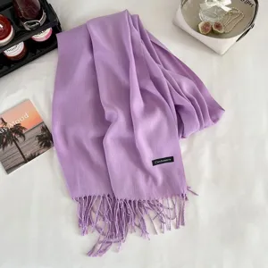 Winter warm purple cashmere-feel tassel scarf soft elegant women fashion long cozy shawl gift