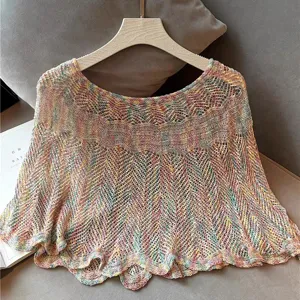 Kleurrijke ijszijde gebreide zomer zonbescherming sjaal cape tricot detail en textuur