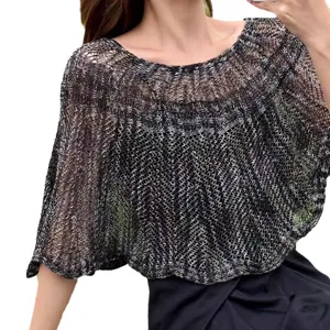 Zomer metallic gebreide poncho sjaal, ademende zonbescherming cape voor dames.