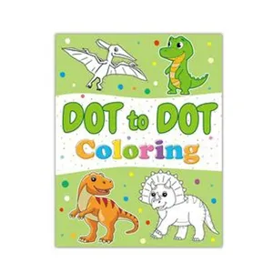 Kids dot to dot coloring book detail view, featuring cute cartoon dinosaur illustrations for fun learning.