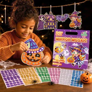 Halloween DIY mosaic sticker art kit for kids, sparkling mirror stickers and craft cards set.