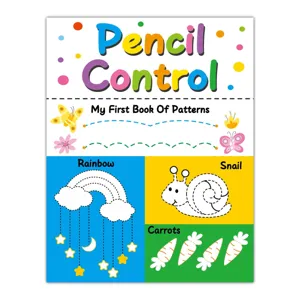 Kids pencil control tracing book featuring fun pattern lines, rainbow and snail practice.