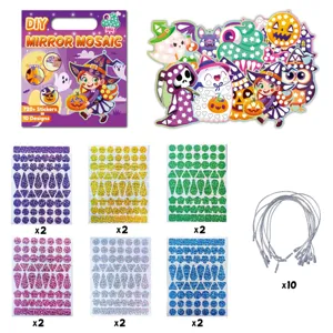 Kids DIY Mirror Mosaic Sticker Kit Halloween Craft Set Glitter Stickers with 10 Designs