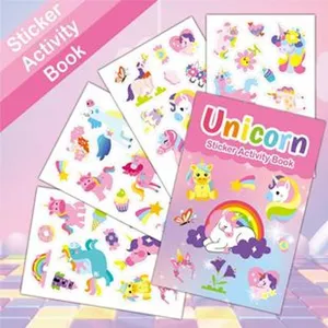 Kinder Cartoon Einhorn Aufkleber Aktivitätsbuch Set mit bunten süßen Seiten für die Edukation.