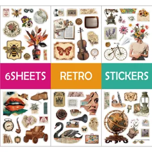 Retro waterproof decorative stickers set for luggage and journals, vintage aesthetic design.