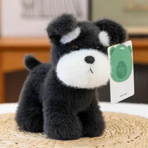 Cute black schnauzer plush toy, soft stuffed puppy doll for kids gift and room decor.