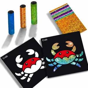 DIY glitter art craft set details, colorful glitter tubes and sparkle sticker sheets for kids.