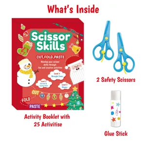 Kids Christmas Paper Cutting Activity Book Early Education Fine Motor Skills DIY Craft Kit With Safety Scissors Glue