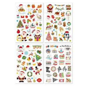 Christmas stickers set cute cartoon waterproof holiday scrapbooking decorative decals 4 sheets