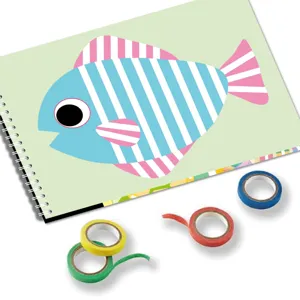Kids DIY washi tape sticker notebook set, colorful cartoon fish cover and decorative tapes.