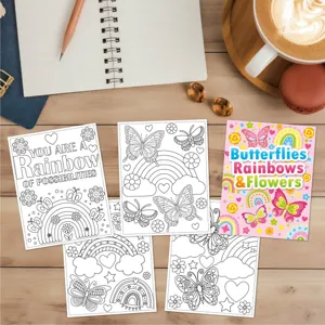 Kids coloring book with butterfly rainbow and flowers designs for creative DIY painting arts.