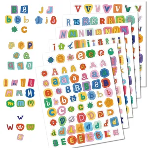 Detailed view of colorful alphabet stickers, featuring various cute fonts for DIY crafts.