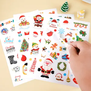 Christmas cartoon sticker sheets detail view, cute holiday decorative decals for journaling crafts.