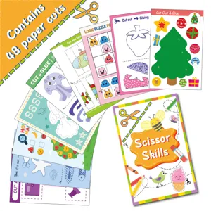 Details of the kids paper cutting book showing various DIY craft pages and cute patterns.