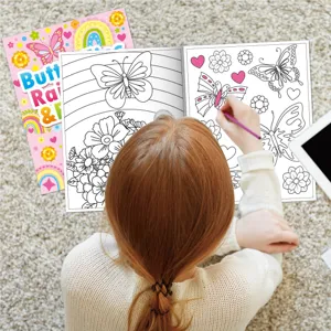 Children coloring book with cute butterfly and rainbow patterns for creative kids DIY art.